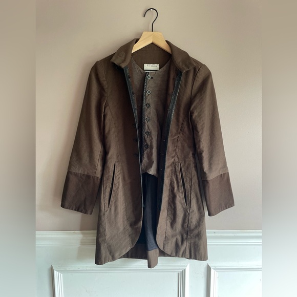 Gary Graham Brown Layered Multi-Button Jacket Black Leather Trim Size 2 - Picture 1 of 10